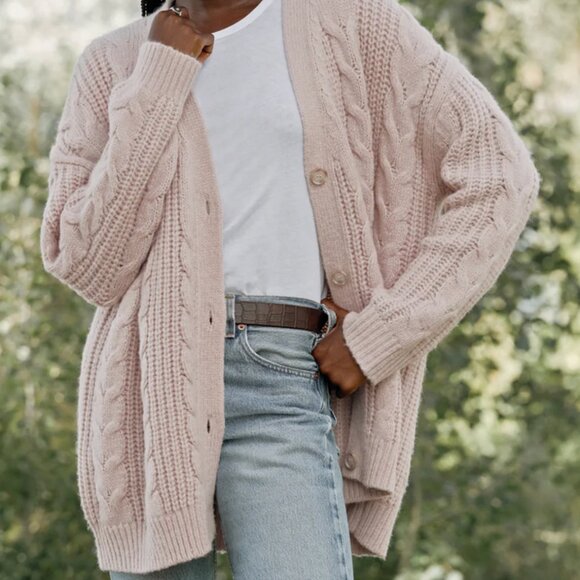 Jenni Kayne Cable Cocoon Cardigan Sweater in Blush Size XXS S